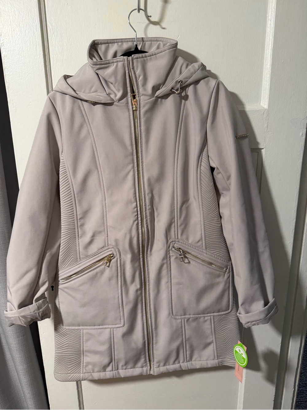 BCBGeneration NWT Cream Hooded Softshell Jacket Gold Hardware Sz S